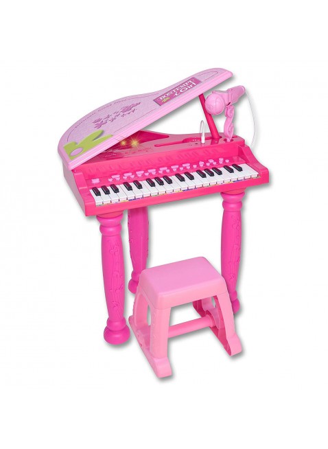 Pianoforte a Coda 37 Tasti Bambina Rosa 8 Suoni con Microfono Sgabello