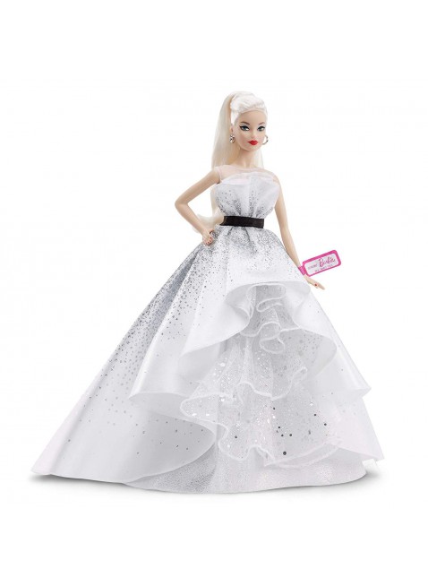 Barbie-60 Anniversario Vestito Bianco Bambola da Collezione per Bambini 6 + Anni