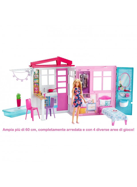 Mattel Barbie ​Loft con Bambola Casa a 1 Piano Portatile con Piscina e Accessori