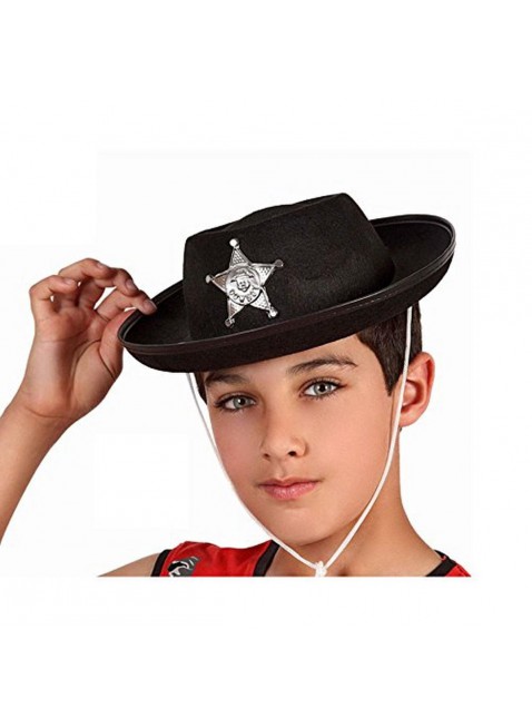 Cappello di Sceriffo Con Stella Nero Bambino Bimbo Festa Carnevale Atosa 36531