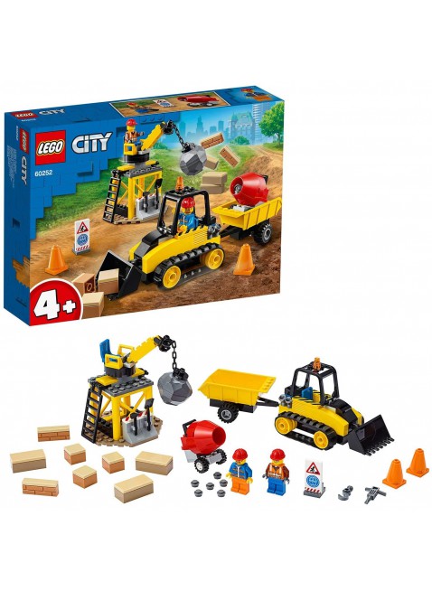 LEGO City Great Vehicles Bulldozer da Cantiere con Pala Funzionante Gru e palla