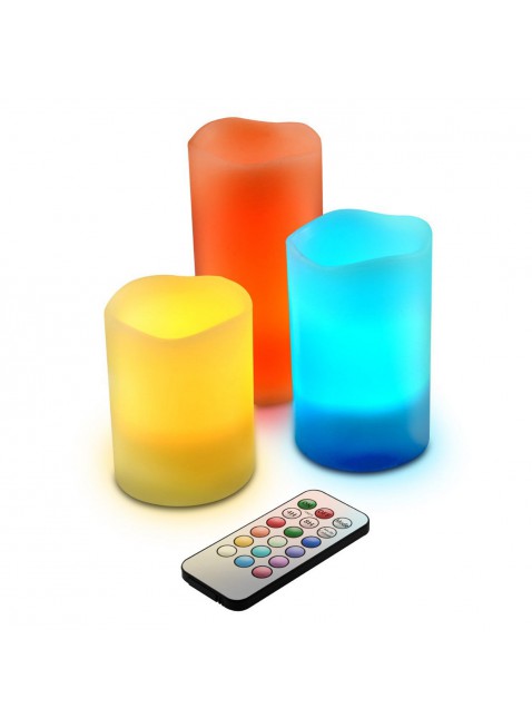 Set 3 Candele Decorative Led con Telecomando RGB Multicolori RGB