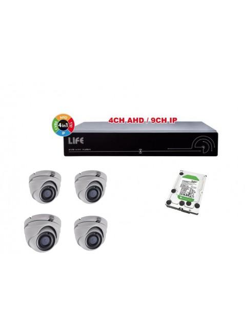 Kit Videosorveglianza Sicurezza XVR 4 Canali Hard Disk 1Tb e 4 Telecamere Dome