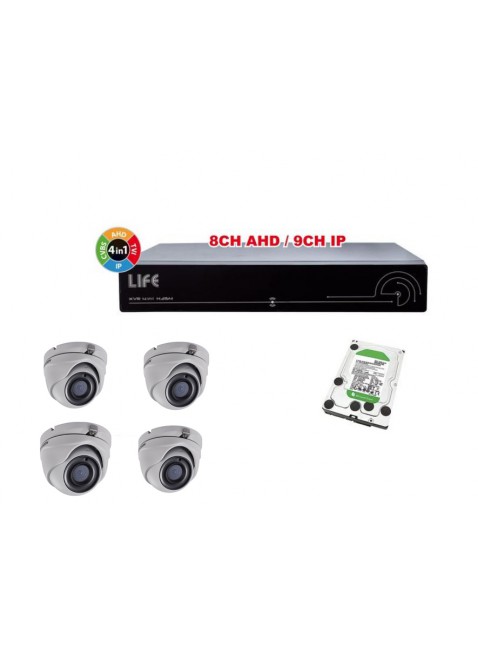 Kit Sicurezza Videosorveglianza con XVR 8 Canali 1 Hard Disk e 4 Telecamere Dome