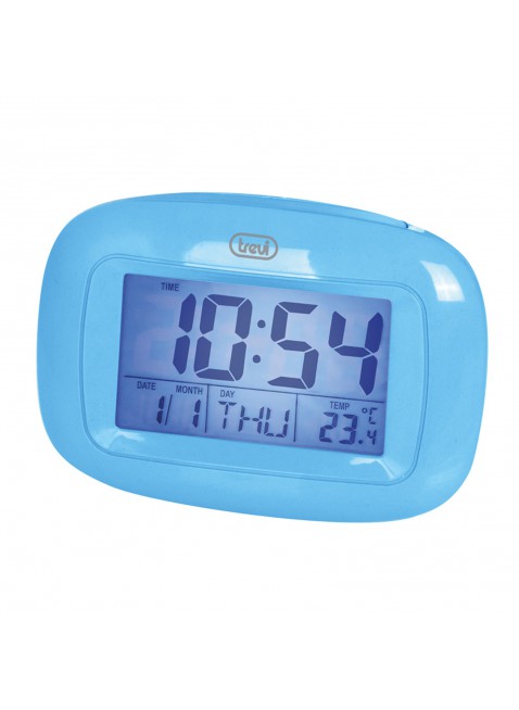 Sveglia Calendario Lcd Colore azzurro Allarme Ora Termometro Snooze 2 batterie